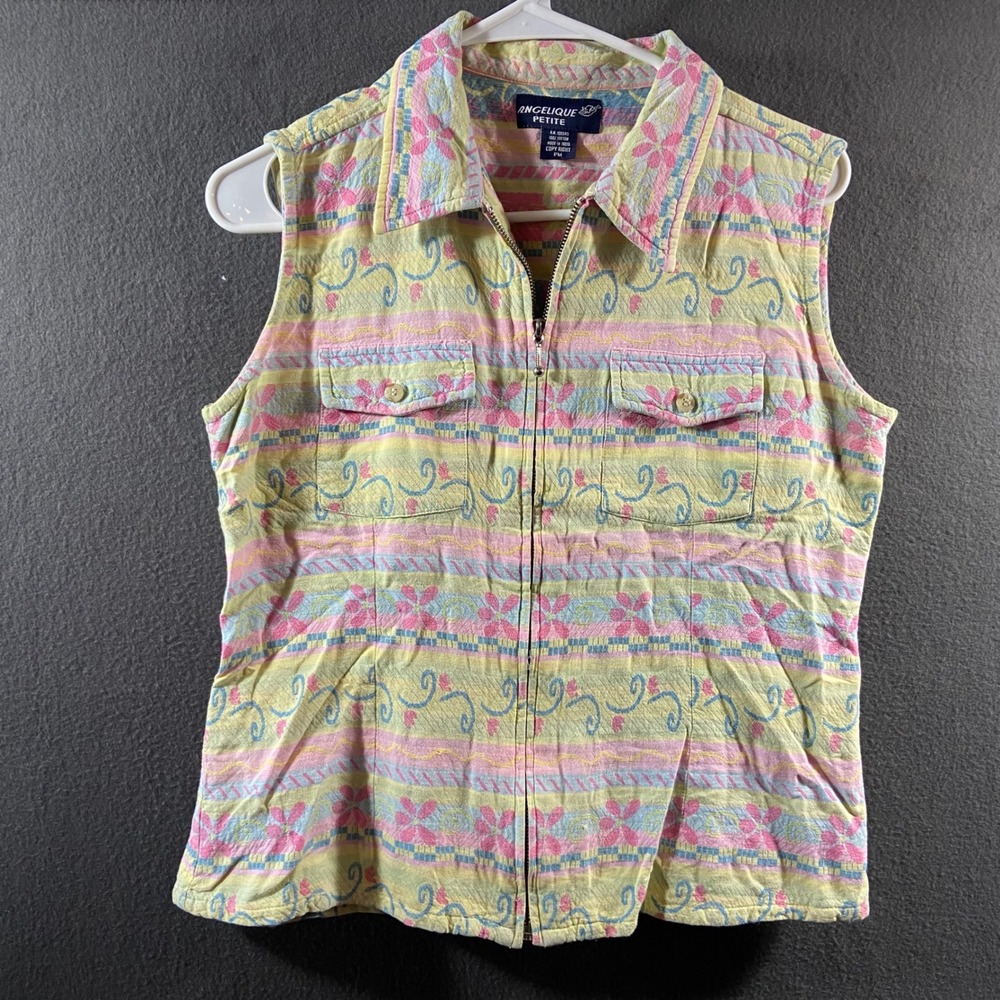 vtg women cotten Vest medium pastel patchwork Zip Floral cottagecore‎ fairycore